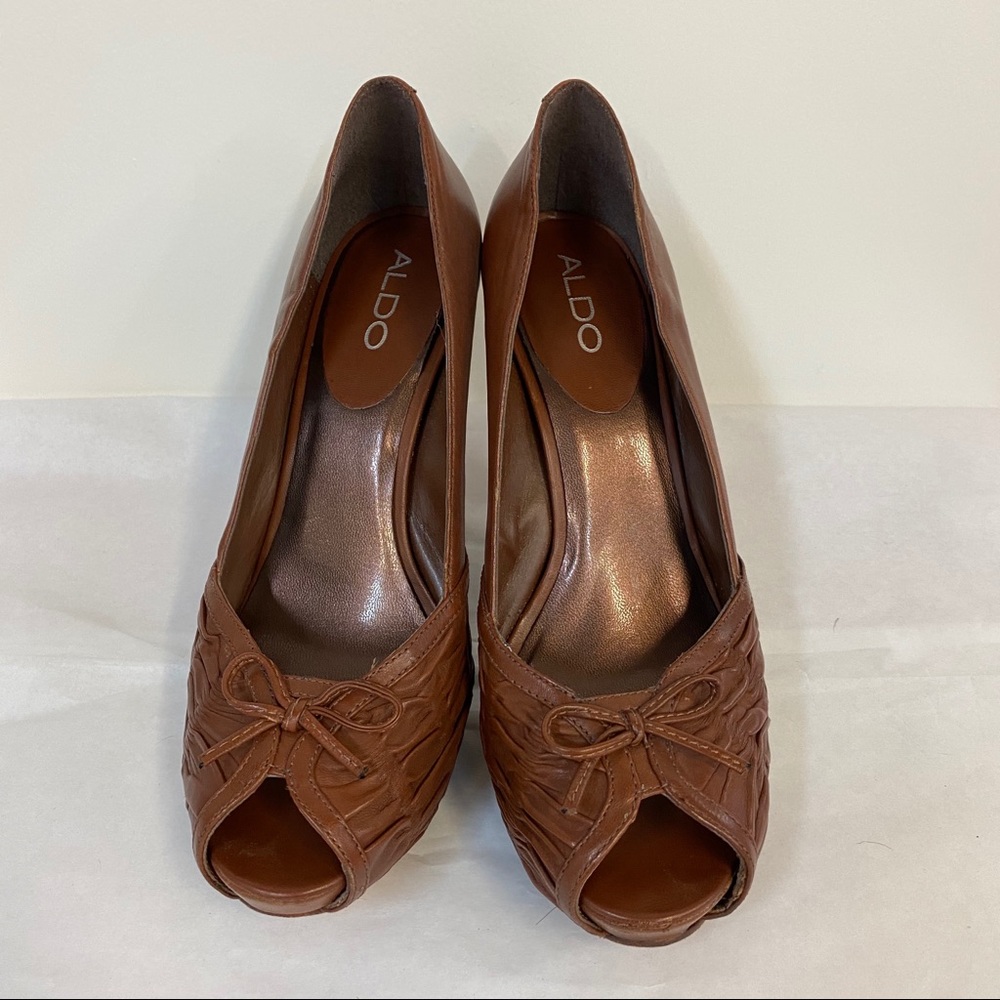Aldo Brown Wedge Peep Toe Heels
